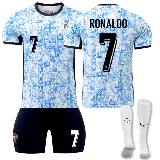 Beakey Portugal Away RONALDO #7 Jersey for Kids Adult 3 Pcs Soccer Outfits