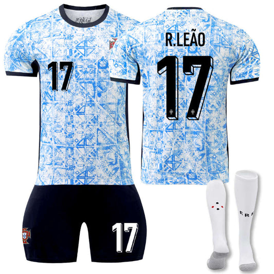 Beakey Portugal Away R.LEAO #17 Jersey for Kids Adult 3 Pcs Soccer Outfits