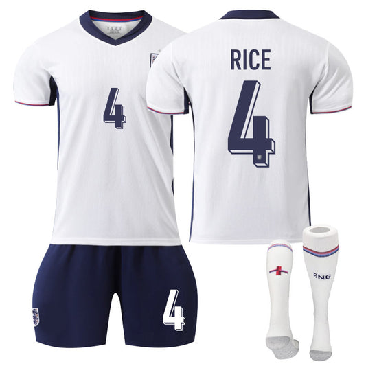 Beakey England Home RICE #4 Soccer Jersey for Kids Adult 3 Pcs Training Outfits