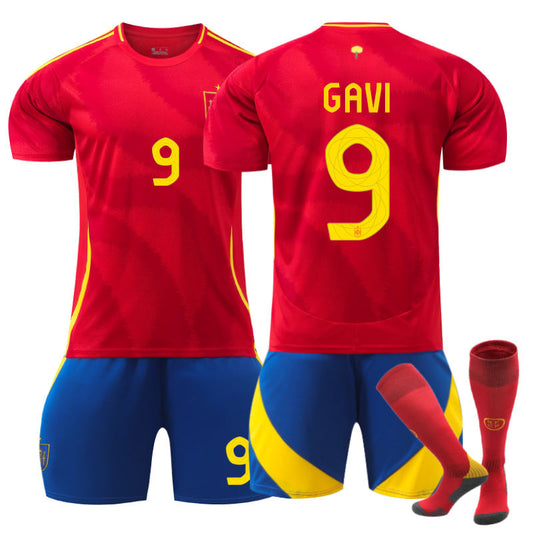 Beakey Spain Home GAVI #9 Soccer Jersey for Kids Adult 3 Pcs Training Outfits