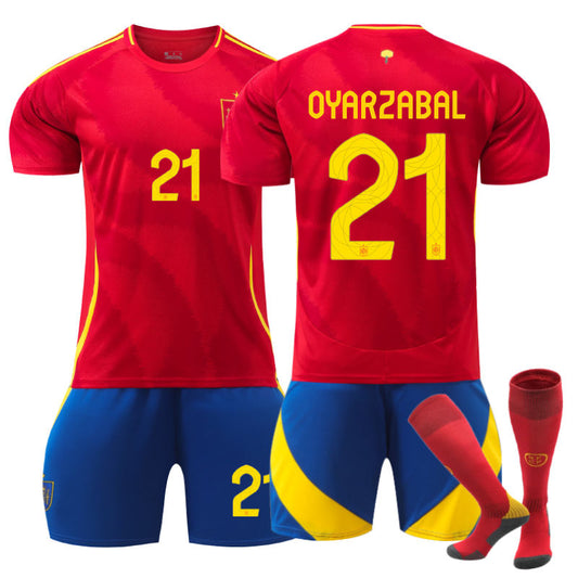 Beakey Spain Home OYARZABAL #21 Soccer Jersey for Kids Adult 3 Pcs Training Outfits