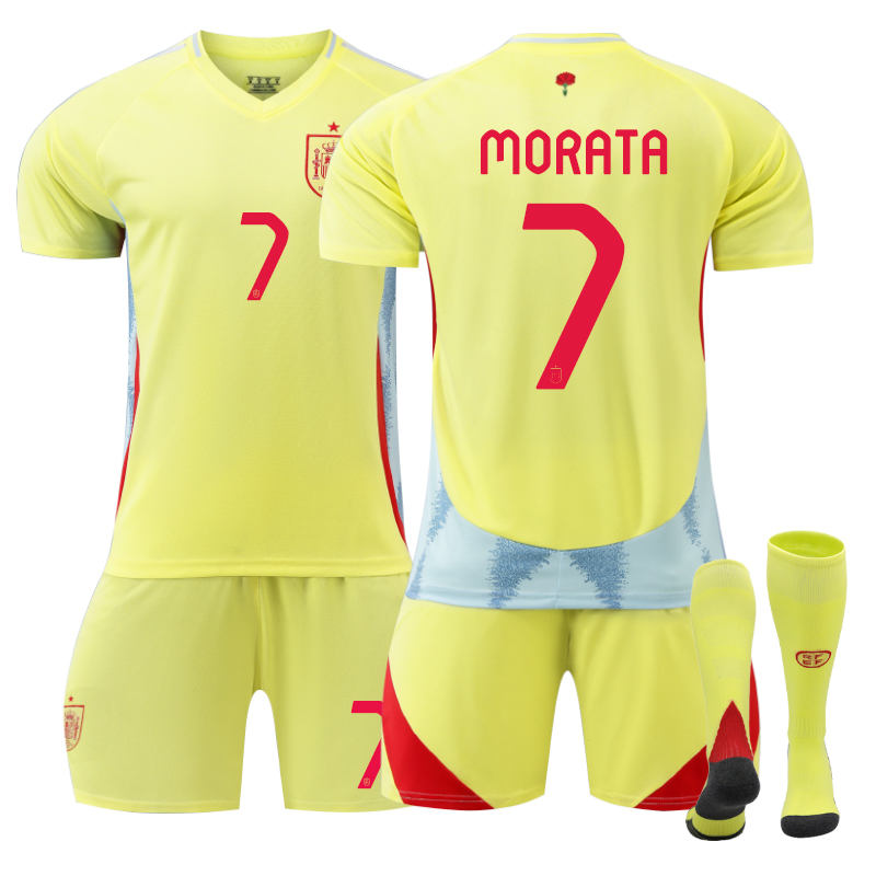 Beakey Spain Away MORATA #7 Soccer Jersey for Kids Adult 3 Pcs Training Outfits