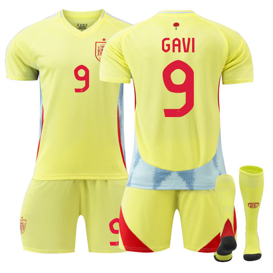 Beakey Spain Away GAVI #9 Soccer Jersey for Kids Adult 3 Pcs Training Outfits