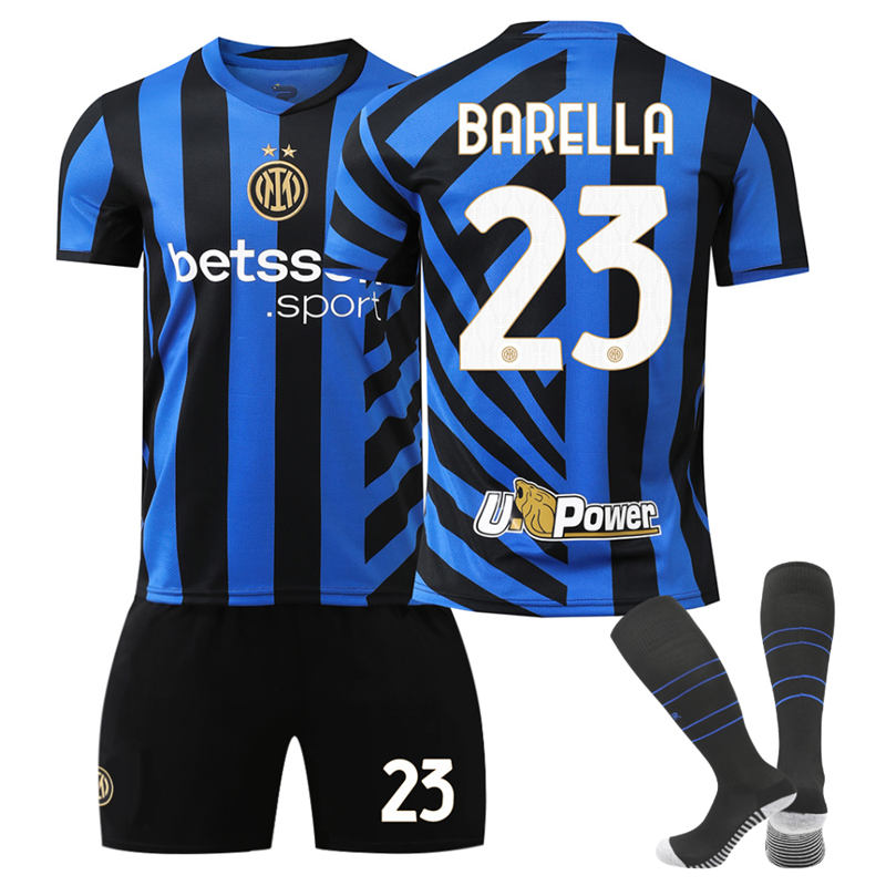 Beakey INTER Milan Home BARELLA #23 Soccer Jersey for Kids Adult 3 Pcs Training Outfits