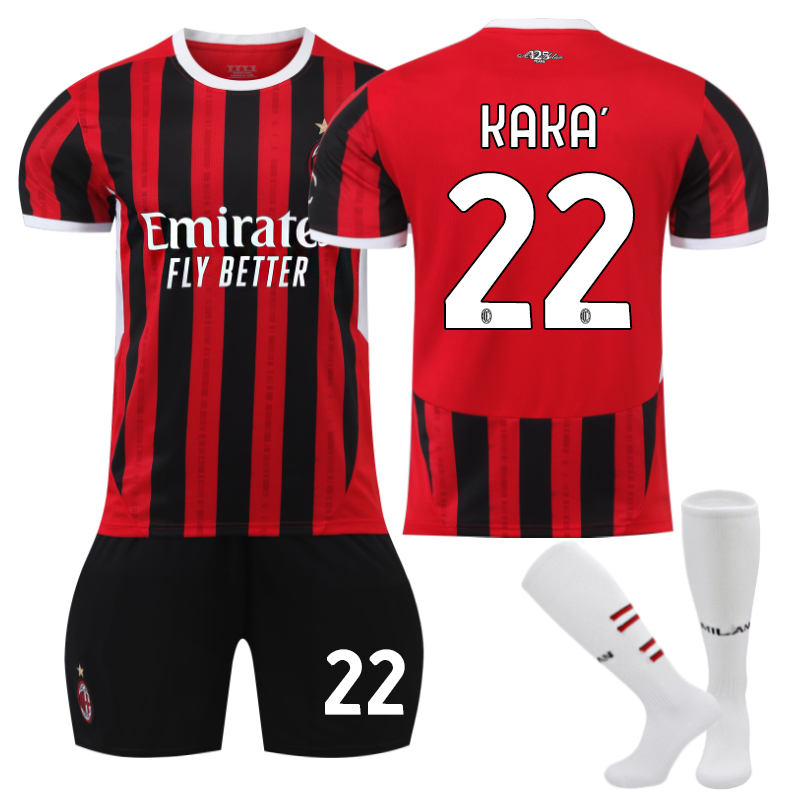 Beakey AC Milan Home KAKA #22 Soccer Jersey for Kids Adult 3 Pcs Training Outfits