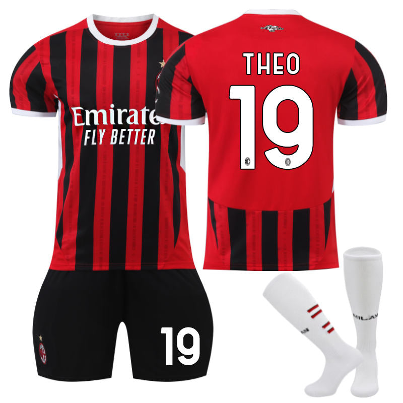Beakey AC Milan Home THEO #19 Soccer Jersey for Kids Adult 3 Pcs Training Outfits