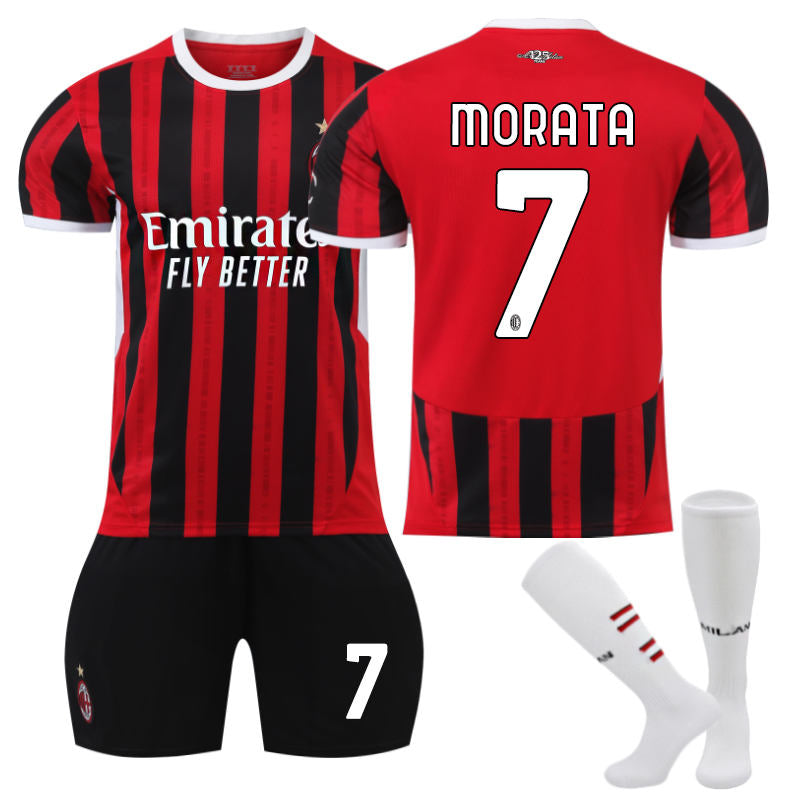Beakey AC Milan Home MORATA #7 Soccer Jersey for Kids Adult 3 Pcs Training Outfits