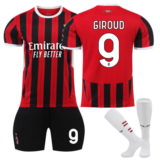 Beakey AC Milan Home GIROUD #9 Soccer Jersey for Kids Adult 3 Pcs Training Outfits