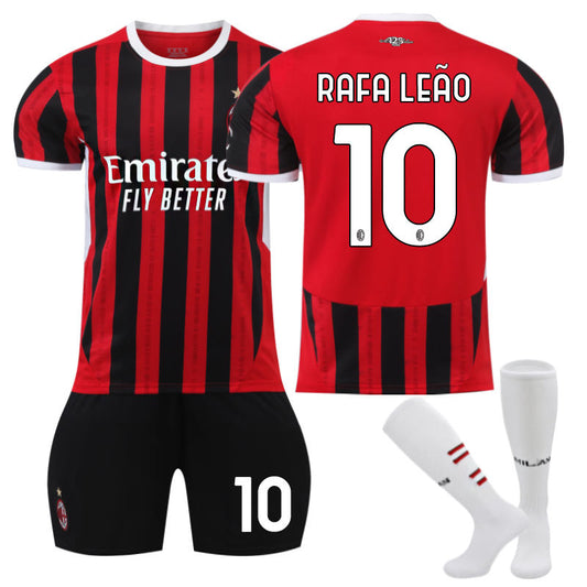 Beakey AC Milan Home RAFA LEAO #10 Soccer Jersey for Kids Adult 3 Pcs Training Outfits