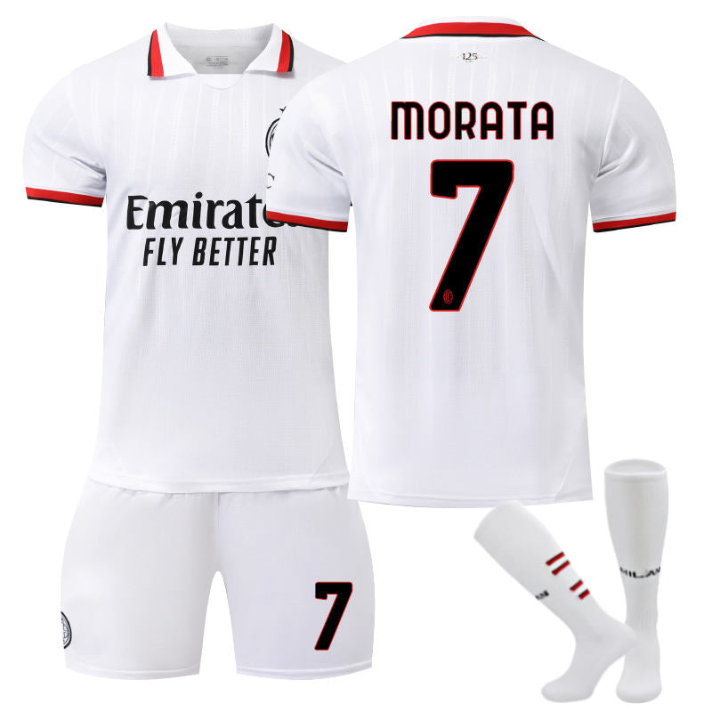 Beakey AC Milan Away MORATA #7 Soccer Jersey for Kids Adult 3 Pcs Training Outfits