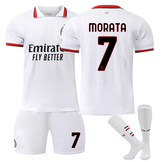 Beakey AC Milan Away MORATA #7 Soccer Jersey for Kids Adult 3 Pcs Training Outfits
