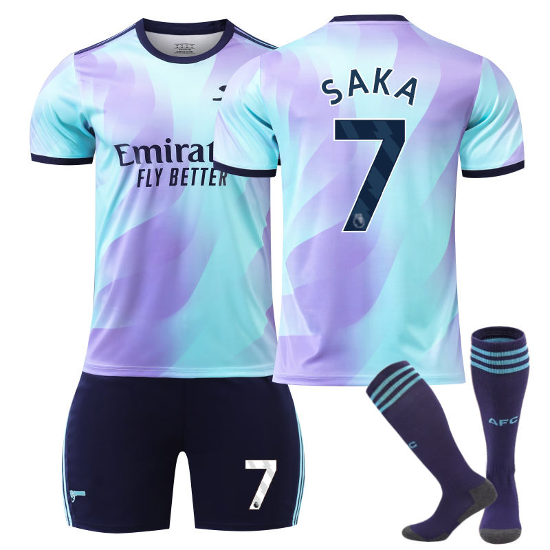 Beakey Arsenal F.C. 24/25 Second Away SAKA #7 Soccer Jersey for Kids Adult 3 Pcs Outfits
