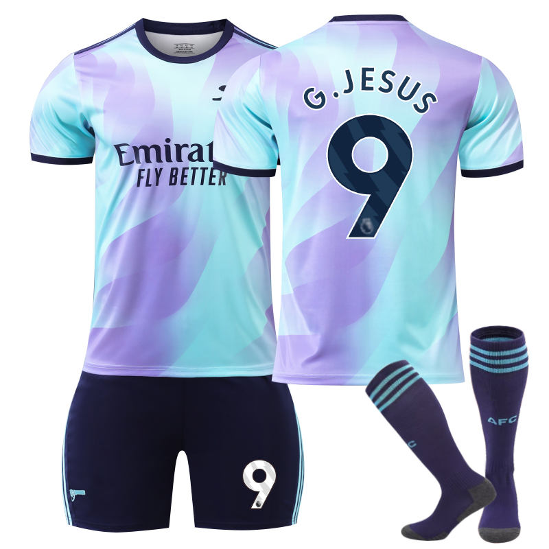 Beakey Arsenal F.C. 24/25 Second Away G.JESUS #9 Soccer Jersey for Kids Adult 3 Pcs Outfits