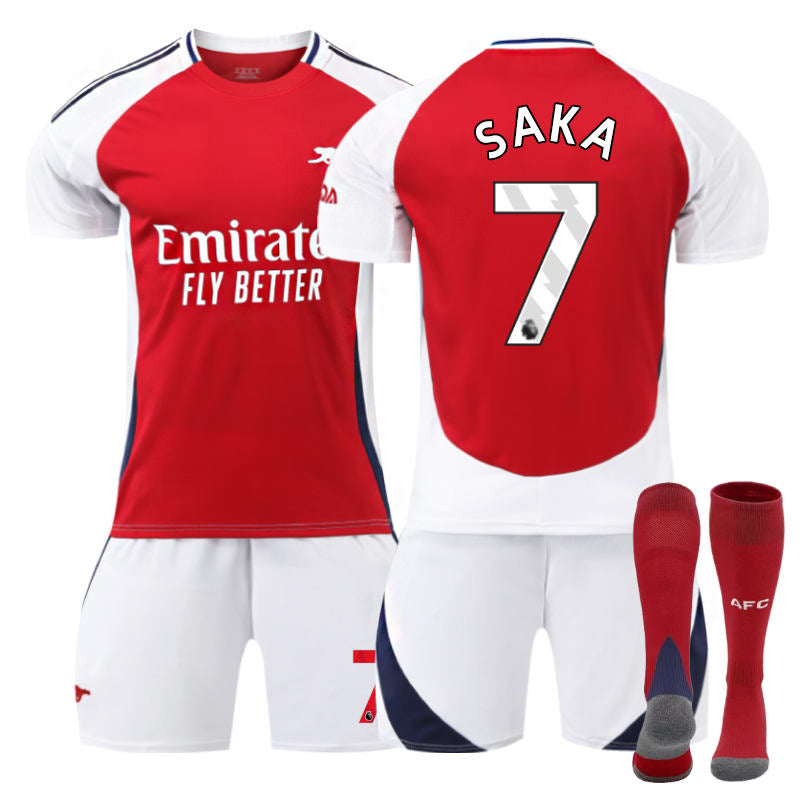 Beakey Arsenal F.C. 24/25 Home SAKA #7 Soccer Jersey for Kids Adult 3 Pcs Outfits