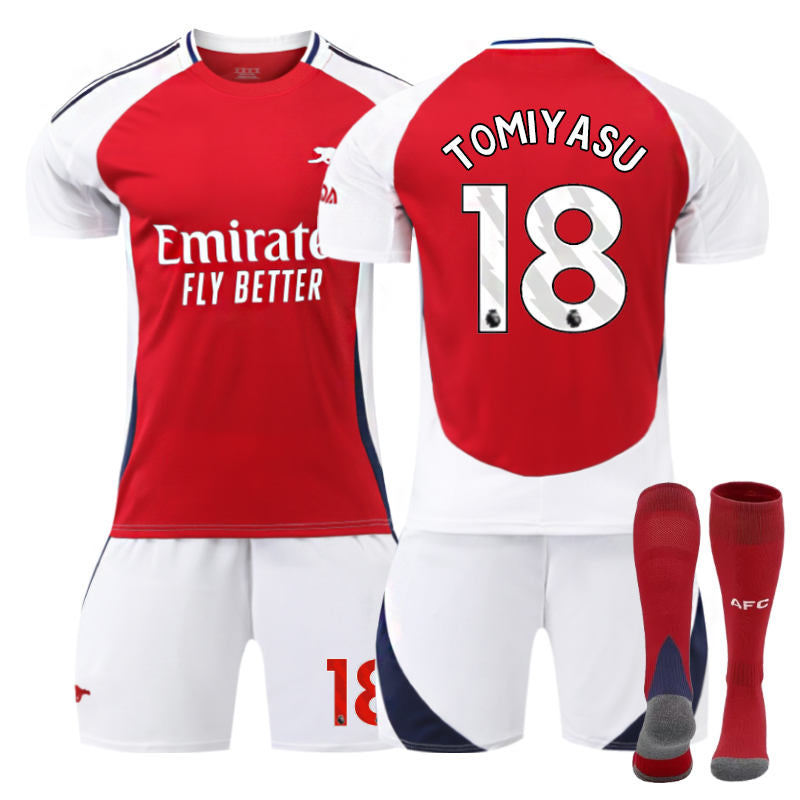 Beakey Arsenal F.C. 24/25 Home TOMIYASU #18 Soccer Jersey for Kids Adult 3 Pcs Outfits