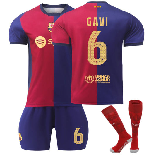 Beakey Barcelona Home UEFA GAVI #6 Soccer Jersey for Kids Adult 3 Pcs Outfits