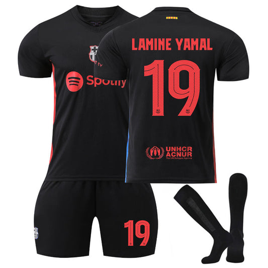 Beakey Barcelona Away UEFA LAMINE YAMAL #19 Soccer Jersey for Kids Adult 3 Pcs Outfits