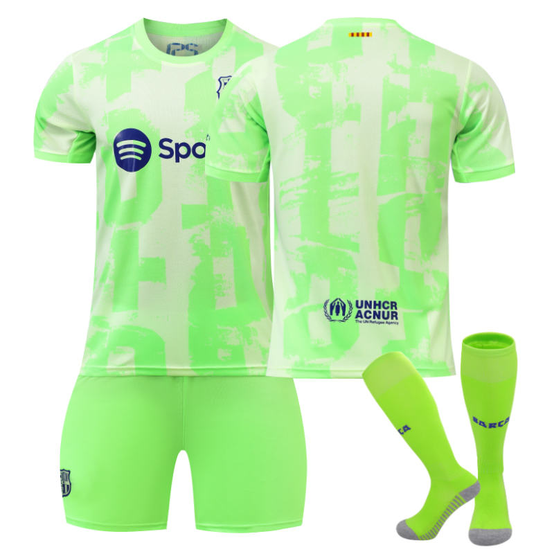 Beakey Barcelona Second Away UEFA Soccer Jersey for Kids Adult 3 Pcs Training Outfits