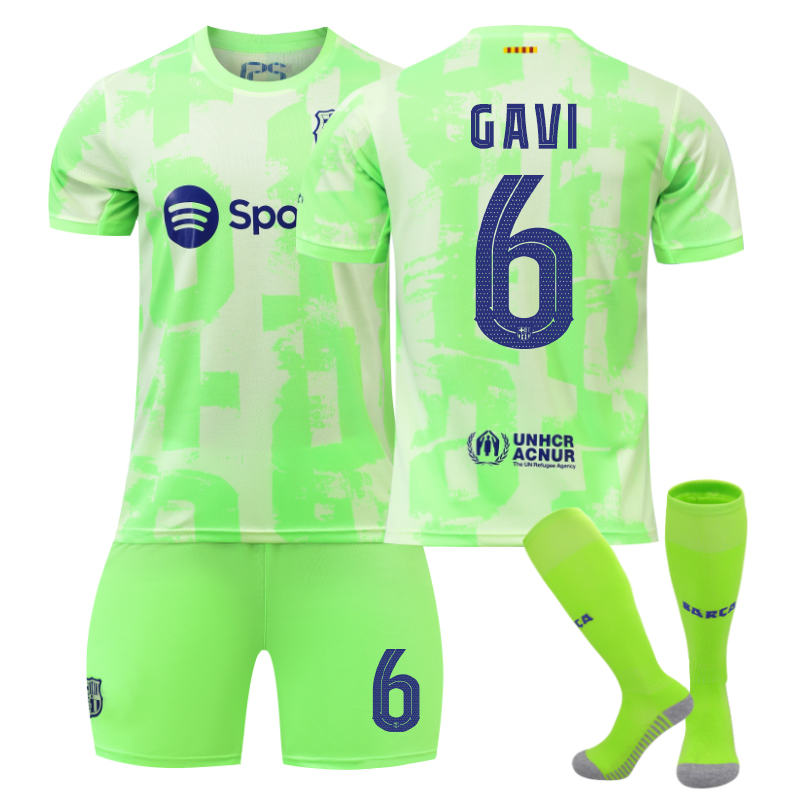 Beakey Barcelona Second Away UEFA GAVI #6 Soccer Jersey for Kids Adult 3 Pcs Outfits