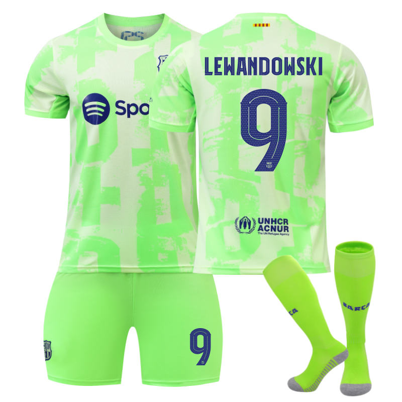 Beakey Barcelona Second Away UEFA LEWANDOWSKI #9 Soccer Jersey for Kids Adult 3 Pcs Outfits