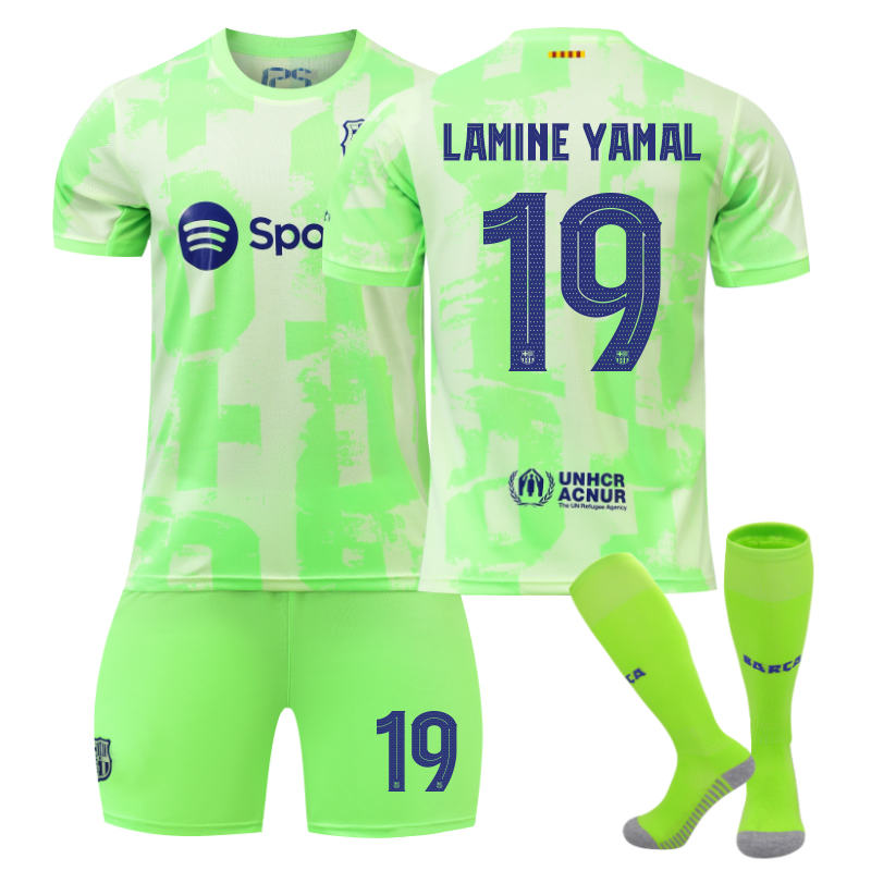 Beakey Barcelona Second Away UEFA LAMINE YAMAL #19 Soccer Jersey for Kids Adult 3 Pcs Outfits