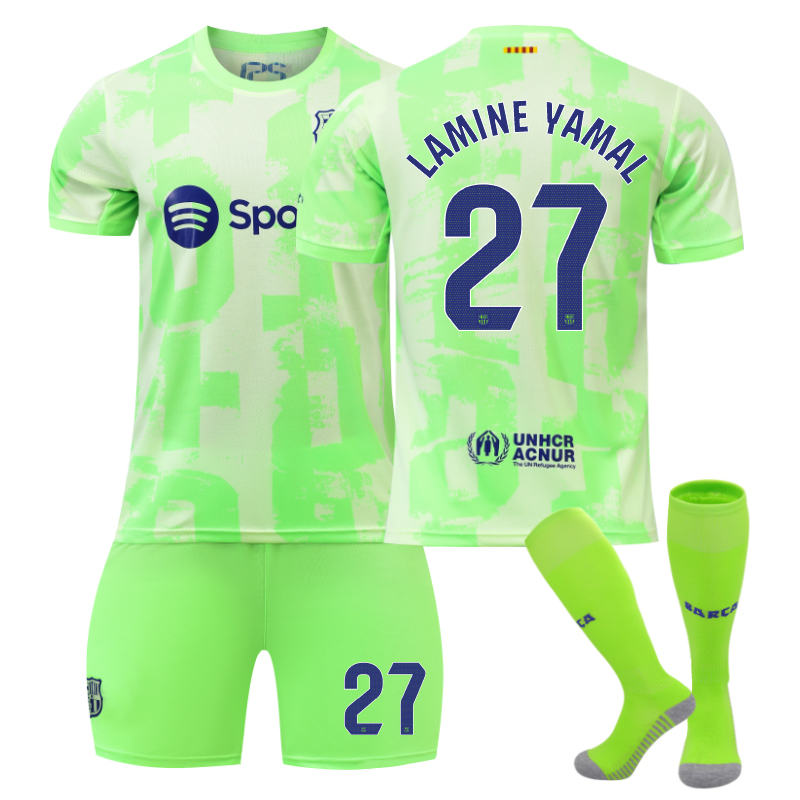 Beakey Barcelona Second Away LAMINE YAMAL #27 Soccer Jersey for Kids Adult 3 Pcs Outfits