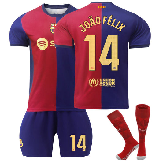 Beakey Barcelona Home JOAO FELIX #14 Soccer Jersey for Kids Adult 3 Pcs Outfits