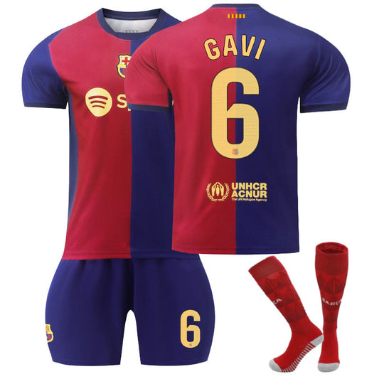Beakey Barcelona Home GAVI #6 Soccer Jersey for Kids Adult 3 Pcs Outfits