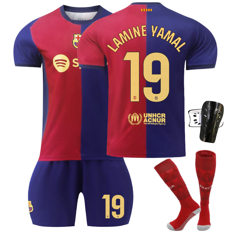 Beakey Barcelona Home LAMINE YAMAL #19 Soccer Jersey for Kids Adult 3 Pcs Outfits
