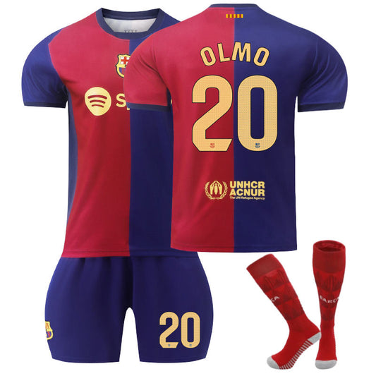 Beakey Barcelona Home OLMO #20 Soccer Jersey for Kids Adult 3 Pcs Outfits