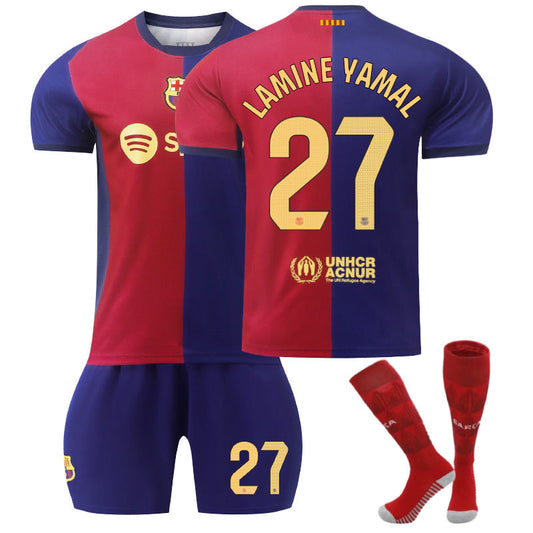 Beakey Barcelona Home LAMINE YAMAL #27 Soccer Jersey for Kids Adult 3 Pcs Outfits