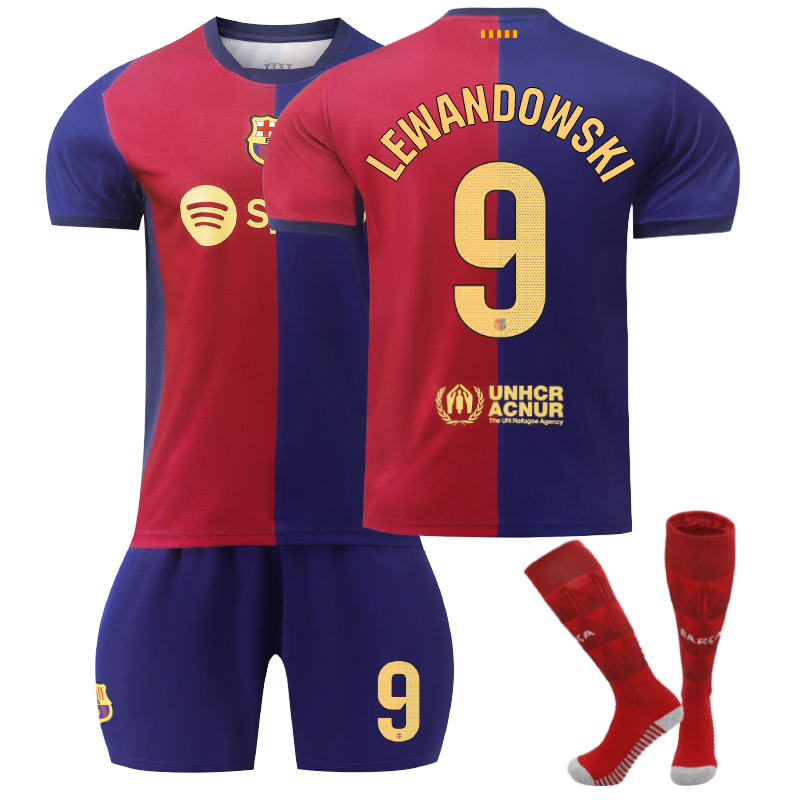 Beakey Barcelona Home LEWANDOWSKI #9 Soccer Jersey for Kids Adult 3 Pcs Outfits