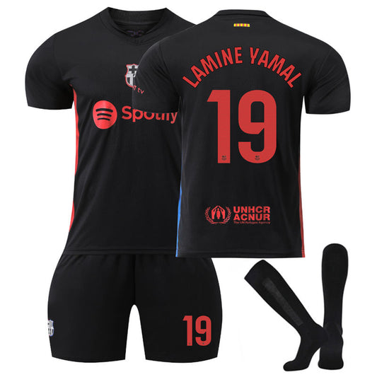 Beakey Barcelona Away LAMINE YAMAL #19 Soccer Jersey for Kids Adult 3 Pcs Outfits