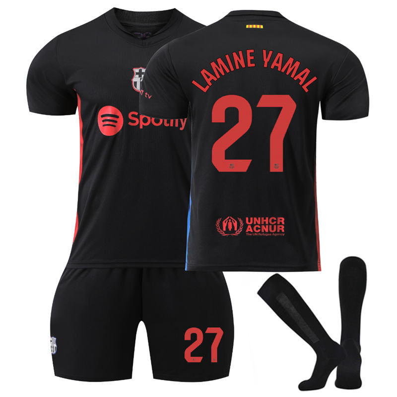 Beakey Barcelona Away LAMINE YAMAL #27 Soccer Jersey for Kids Adult 3 Pcs Outfits