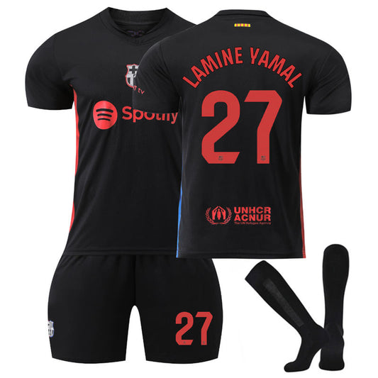 Beakey Barcelona Away LAMINE YAMAL #27 Soccer Jersey for Kids Adult 3 Pcs Outfits