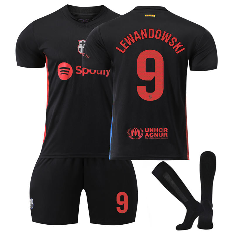 Beakey Barcelona Away LEWANDOWSKI #9 Soccer Jersey for Kids Adult 3 Pcs Outfits