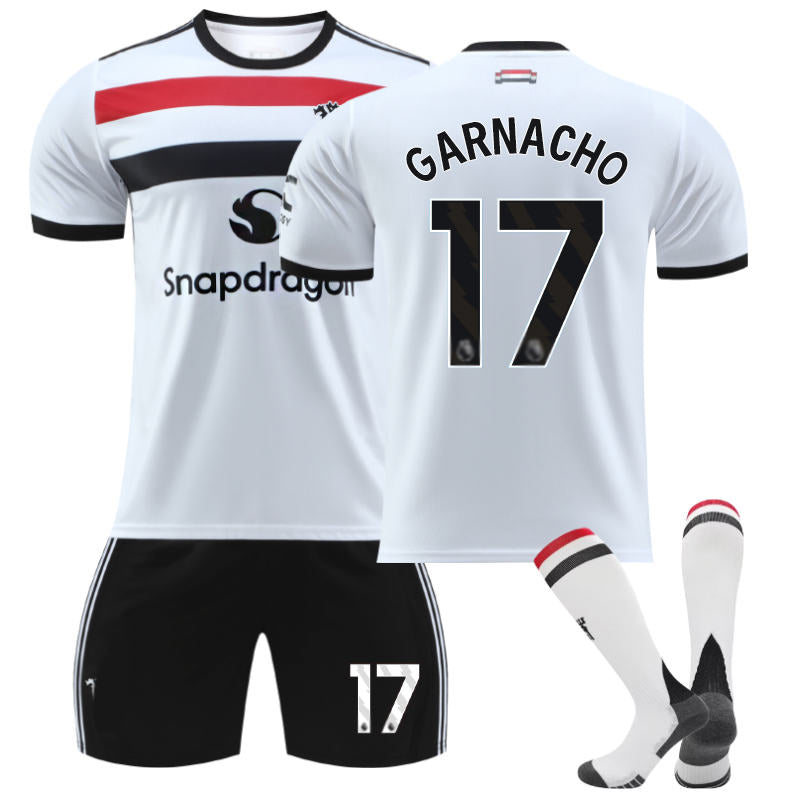 Beakey Red Devil Second Away GARNACHO #17 Soccer Jersey for Kids Adult 3 Pcs Outfits