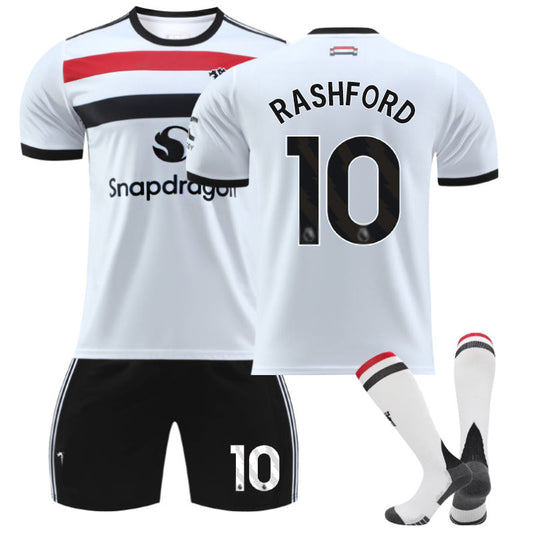 Beakey Red Devil Second Away RASHFORD #10 Soccer Jersey for Kids Adult 3 Pcs Outfits