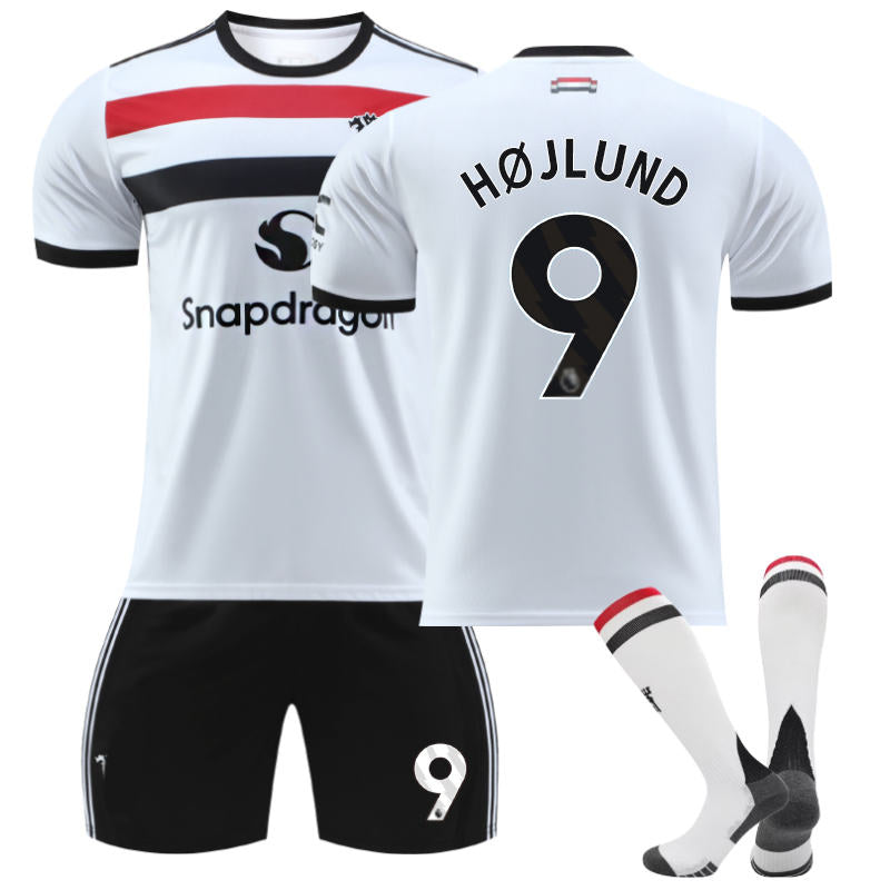 Beakey Red Devil Second Away H?JLUND #9 Soccer Jersey for Kids Adult 3 Pcs Outfits