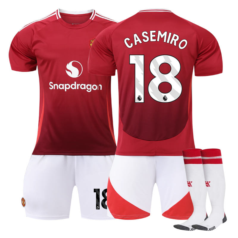 Beakey Red Devil Home CASEMIRO #18 Soccer Jersey for Kids Adult 3 Pcs Outfits