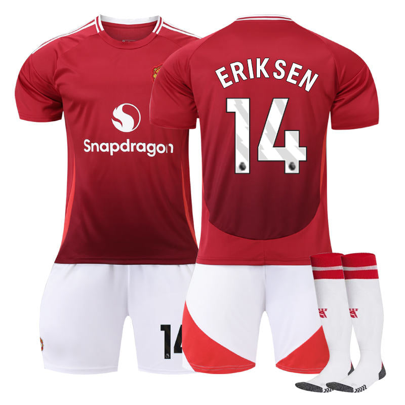 Beakey Red Devil Home ERIKSEN #14 Soccer Jersey for Kids Adult 3 Pcs Outfits