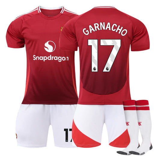 Beakey Red Devil Home GARNACHO #17 Soccer Jersey for Kids Adult 3 Pcs Outfits