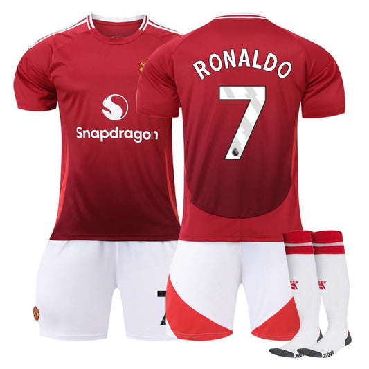 Beakey Red Devil Home RONALDO #7 Soccer Jersey for Kids Adult 3 Pcs Outfits