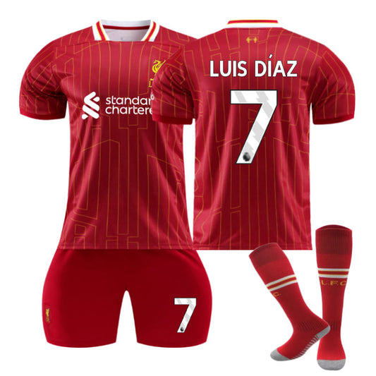 Beakey Liverpool Home LUIS DIAZ #7 Soccer Jersey for Kids Adult 3 Pcs Outfits