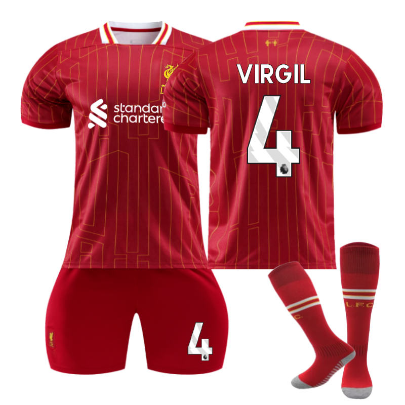 Beakey Liverpool Home VIRGIL #4 Soccer Jersey for Kids Adult 3 Pcs Outfits