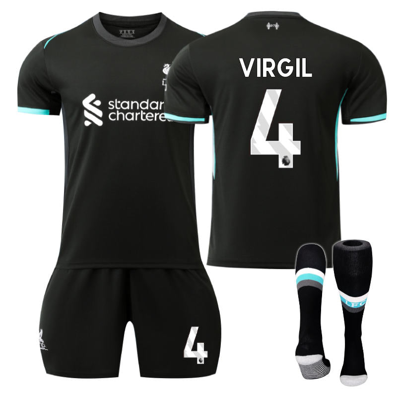 Beakey Liverpool Away VIRGIL #4 Soccer Jersey for Kids Adult 3 Pcs Outfits