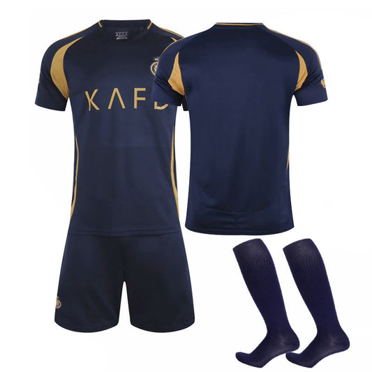 Beakey Al Nassr FC Soccer Jersey for Kids Adult 3 Pcs Training Outfits-Blue Gold