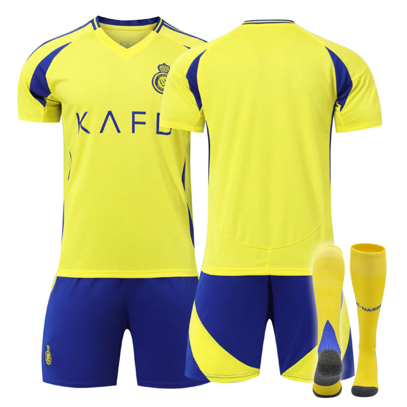 Beakey Al Nassr FC Home Soccer Jersey for Kids Adult 3 Pcs Training Outfits