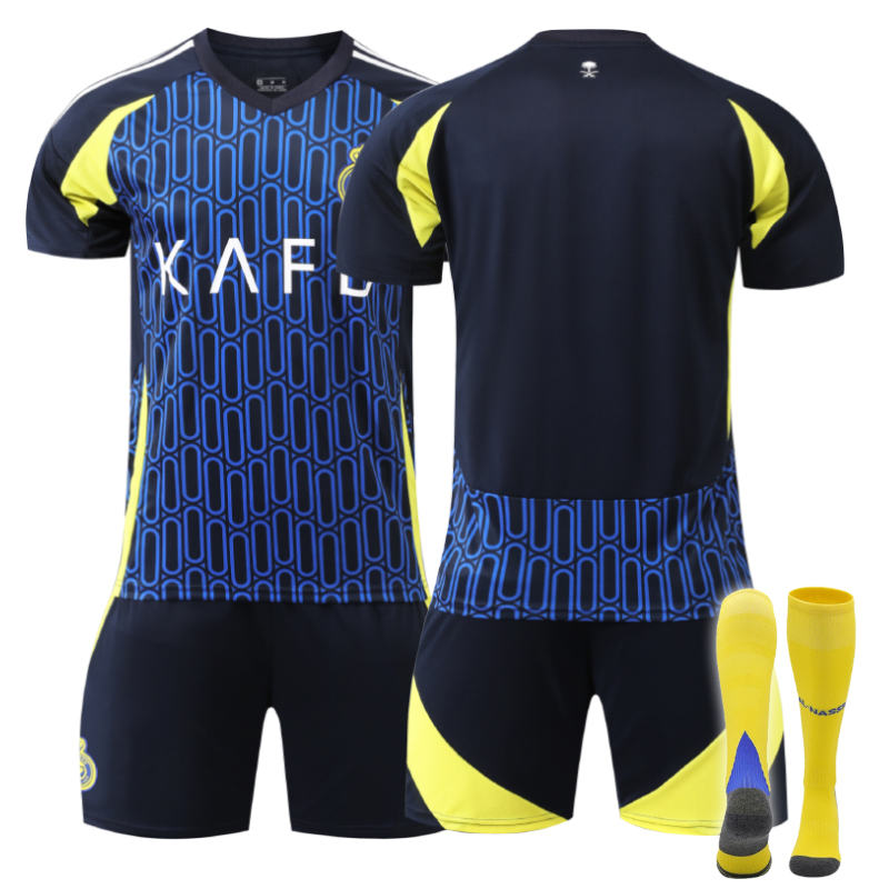 Beakey Al Nassr FC Away Soccer Jersey for Kids Adult 3 Pcs Training Outfits