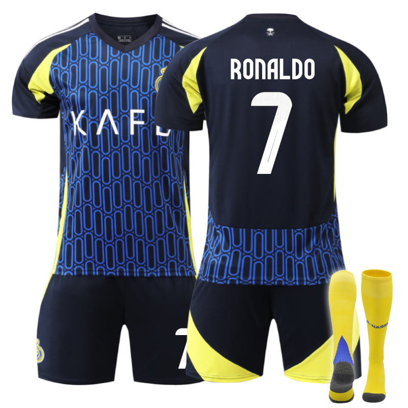 Beakey Al Nassr FC Away RONALDO #7 Soccer Jersey for Kids Adult 3 Pcs Outfits